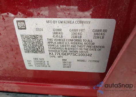 2025 Chevrolet Trax Fwd 1Rs from USA, damaged, VIN KL77LGEP7SC100342